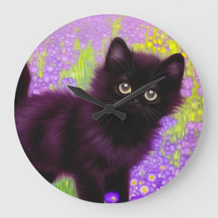 Gustav Klimt Black Kitten Large Clock