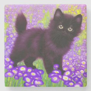 Gustav Klimt Black Kitten Stone Coaster