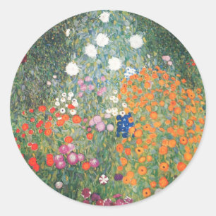 Gustav Klimt Blumengarten Classic Round Sticker