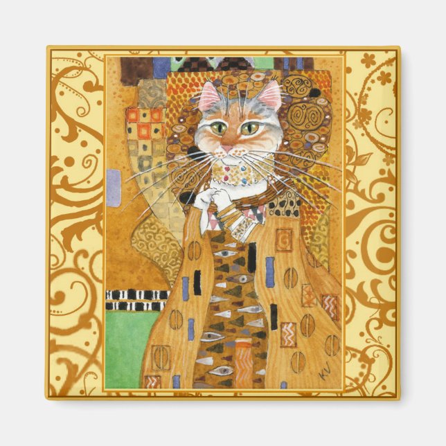 Gustav Klimt Cat in Gold spoof magnet (Front)