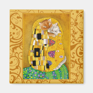 Gustav Klimt Cat Kiss gold spoof magnet