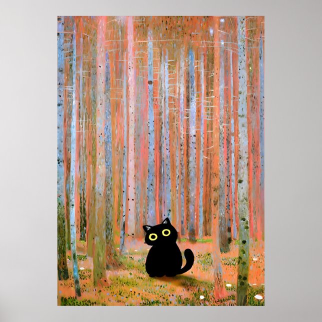 Gustav Klimt Cat Pine Forest Poster (Front)