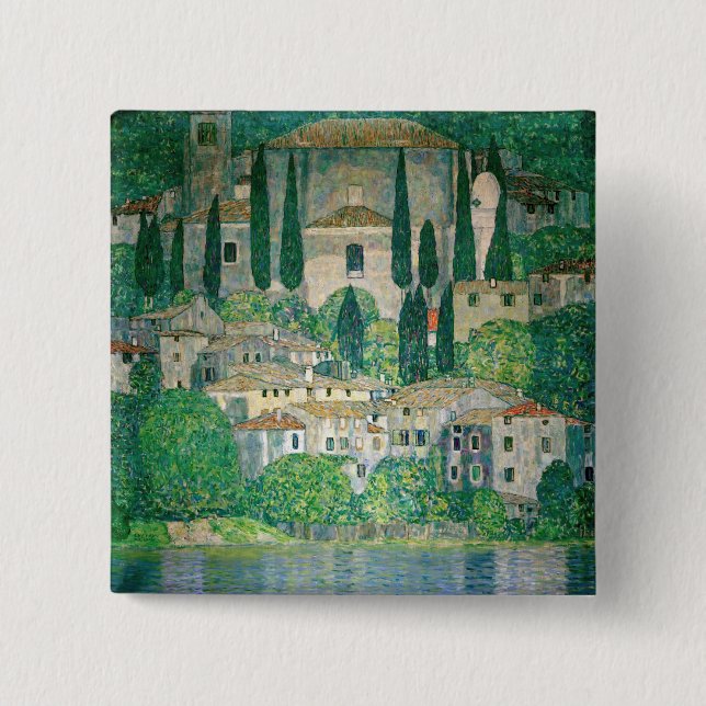 Gustav Klimt - Church in Cassone 15 Cm Square Badge (Front)