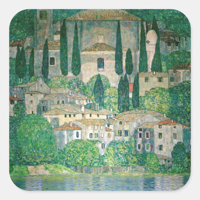 Gustav Klimt - Church in Cassone Square Sticker (Front)