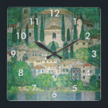 Gustav Klimt - Church in Cassone Square Wall Clock<br><div class="desc">Church in Cassone / Landscape with Cypresses - Gustav Klimt,  Oil on Canvas,  1913</div>