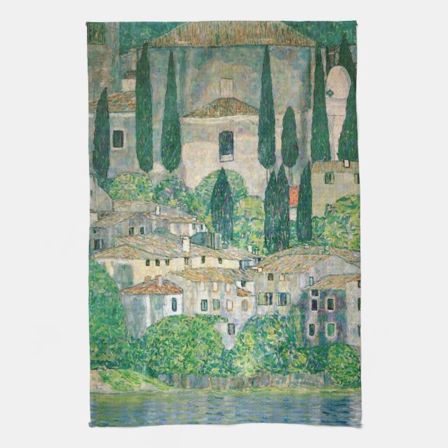 Gustav Klimt - Church in Cassone Tea Towel (Vertical)