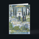 Gustav Klimt Church (Kirche) in Cassone Landscape Card<br><div class="desc">"Church in Cassone - Landscape with Cypresses" (1913), also known as Kirche in Cassone - Landschaft mit Zypressen, is a masterpiece by Austrian Symbolist artist Gustav Klimt. This captivating painting depicts the church in the small town of Cassone, located at the edge of Lake Garda in Italy. The scene is...</div>