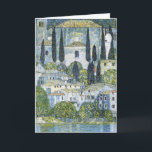 Gustav Klimt Church (Kirche) in Cassone Landscape Card<br><div class="desc">"Church in Cassone - Landscape with Cypresses" (1913), also known as Kirche in Cassone - Landschaft mit Zypressen, is a masterpiece by Austrian Symbolist artist Gustav Klimt. This captivating painting depicts the church in the small town of Cassone, located at the edge of Lake Garda in Italy. The scene is...</div>