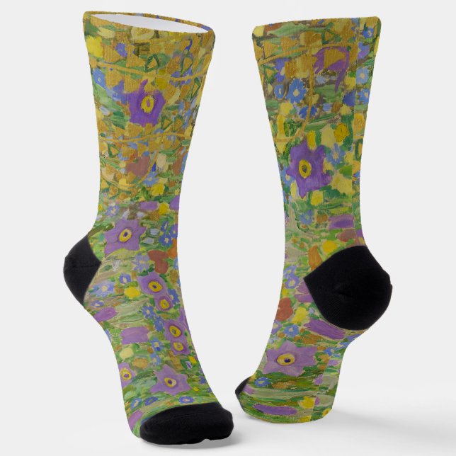 Gustav Klimt Columbine & Poppies Art Nouveau Socks (Angled)