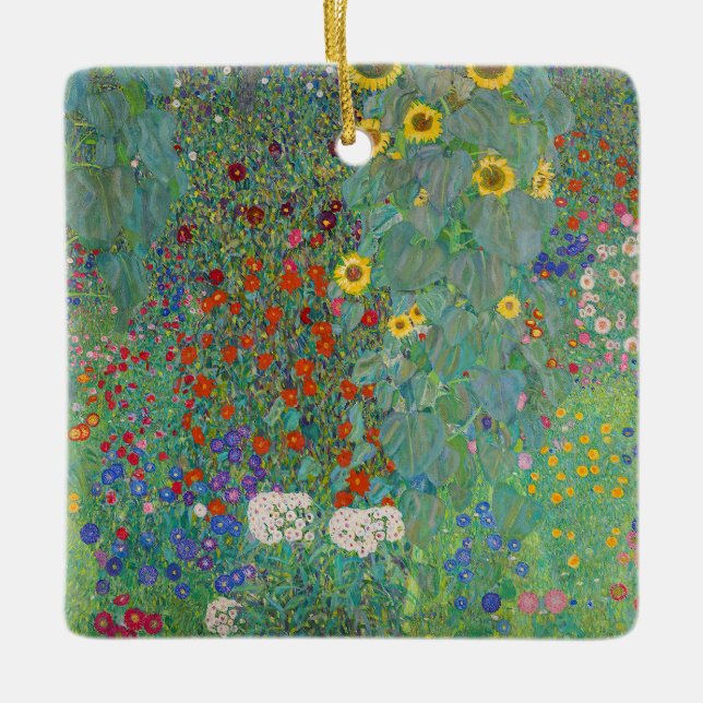 Gustav Klimt - Country Garden with Sunflowers Ceramic Ornament (Front)