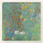 Gustav Klimt - Country Garden with Sunflowers Glass Coaster<br><div class="desc">Country Garden with Sunflowers / Farm Garden with Sunflowers - Gustav Klimt in 1905-1906</div>
