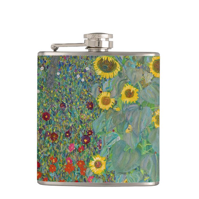 Gustav Klimt - Country Garden with Sunflowers Hip Flask (Front)