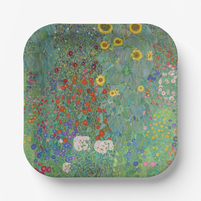 Gustav Klimt - Country Garden with Sunflowers Paper Plate (Front)
