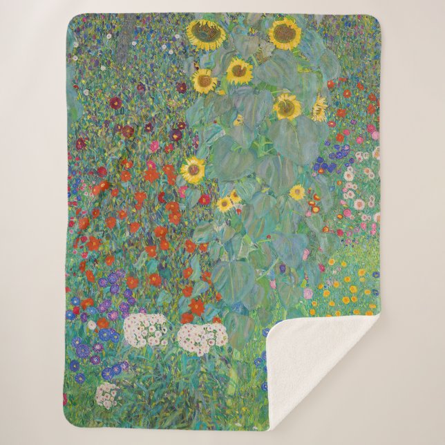 Gustav Klimt - Country Garden with Sunflowers Sherpa Blanket (Front)