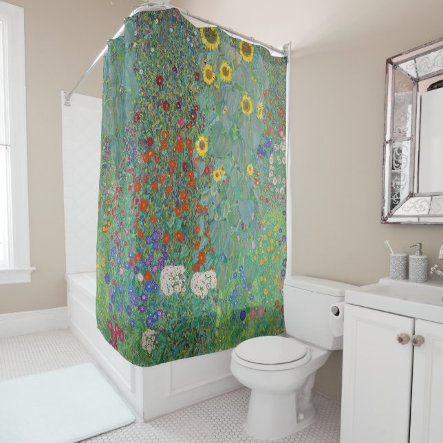 Gustav Klimt - Country Garden with Sunflowers Shower Curtain (In Situ)