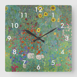Gustav Klimt - Country Garden with Sunflowers Square Wall Clock