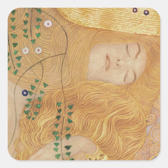 Gustav Klimt | Detail of Water Serpents I Square Sticker (Front)