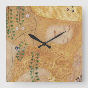 Gustav Klimt Detail of Water Serpents I Square Wall Clock