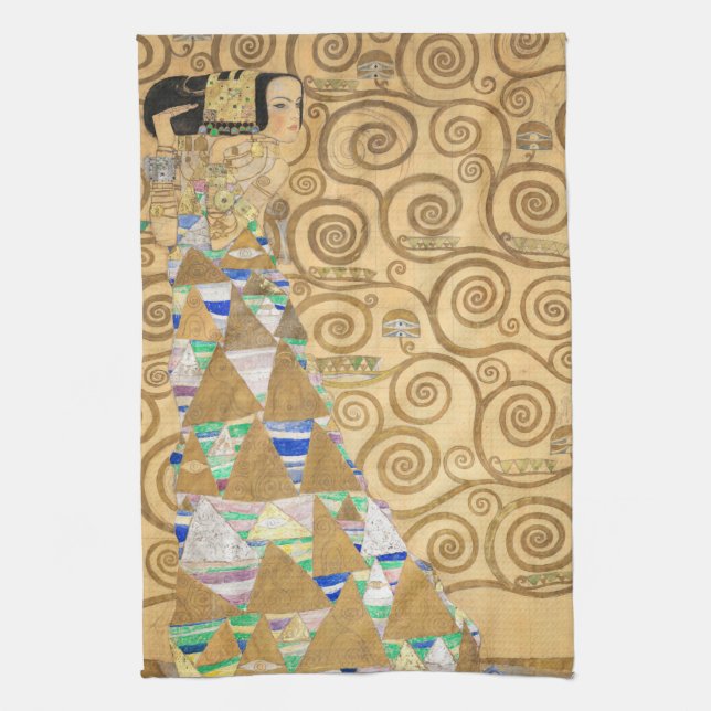 Gustav Klimt - Expectation, Stoclet Frieze Tea Towel (Vertical)