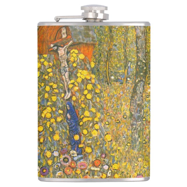 Gustav Klimt Farm Garden with Crucifix Hip Flask (Front)