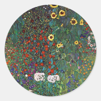 Gustav Klimt Farm Garden with Sunflowers Classic Round Sticker