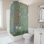 Gustav Klimt -Farm Garden with Sunflowers Fine Art Shower Curtain<br><div class="desc">Gustav Klimt's 'Farm Garden with Sunflowers' is a vibrant homage to the beauty of nature and the rustic charm of rural landscapes. Painted in 1907, it showcases a lush garden brimming with sunflowers, their golden petals gleaming under the sun, and a verdant backdrop of trees that frame the scene. The...</div>