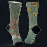 Gustav Klimt -Farm Garden with Sunflowers Fine Art Socks<br><div class="desc">Gustav Klimt's 'Farm Garden with Sunflowers' is a vibrant homage to the beauty of nature and the rustic charm of rural landscapes. Painted in 1907, it showcases a lush garden brimming with sunflowers, their golden petals gleaming under the sun, and a verdant backdrop of trees that frame the scene. The...</div>