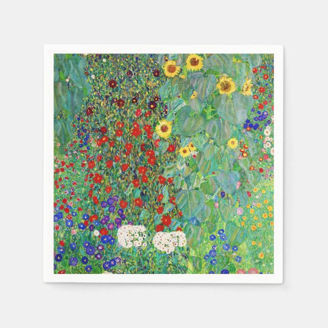 Gustav Klimt Farm Garden With Sunflowers Painting Napkin (Front)