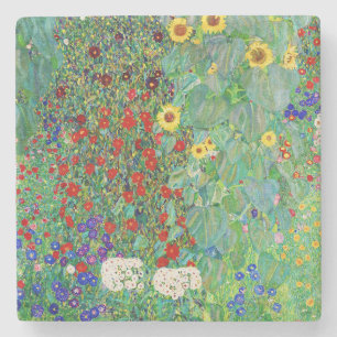 Gustav Klimt Farm Garden With Sunflowers Painting Stone Coaster