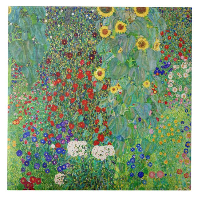 Gustav Klimt Farm Garden With Sunflowers Painting Tile (Front)