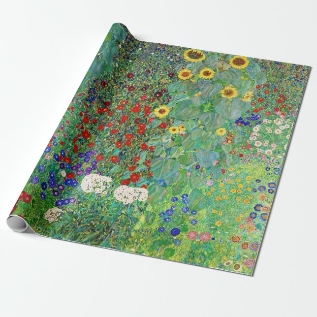 Gustav Klimt Farm Garden With Sunflowers Painting Wrapping Paper (Unrolled)
