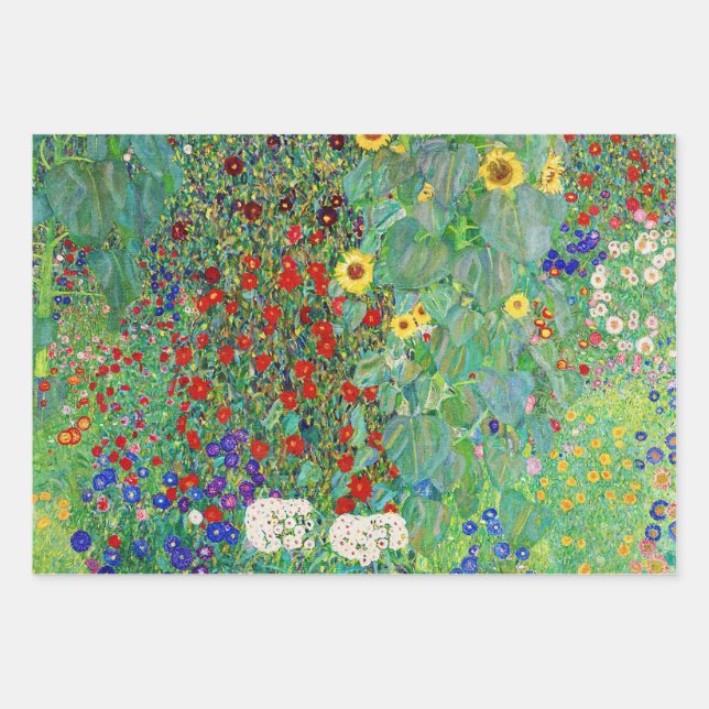 Gustav Klimt Farm Garden With Sunflowers Painting Wrapping Paper Sheet (Front)