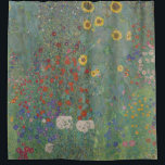 Gustav Klimt, Farm Garden with Sunflowers Shower Curtain<br><div class="desc">Shower curtain with the Gustav Klimt art painting called "Farm Garden with Sunflowers". "Farm Garden with Sunflowers" painting is a painting with yellow sunflowers,  red roses,  and white and blue flowers on a green background. Customisable.</div>