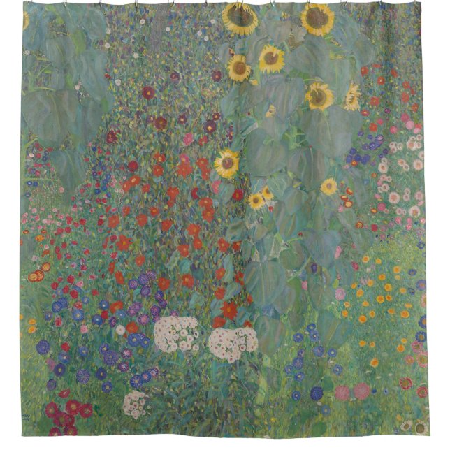 Gustav Klimt, Farm Garden with Sunflowers Shower Curtain (Front)