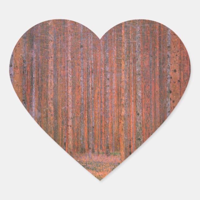 Gustav Klimt Fir Forest Tannenwald Red Trees Heart Sticker (Front)