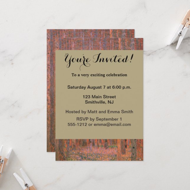 Gustav Klimt Fir Forest Tannenwald Red Trees Invitation (Front/Back In Situ)