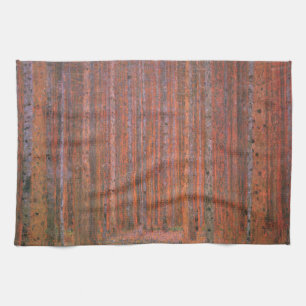 Gustav Klimt Fir Forest Tannenwald Red Trees Tea Towel