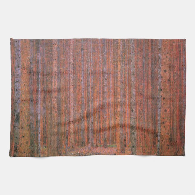 Gustav Klimt Fir Forest Tannenwald Red Trees Tea Towel (Horizontal)