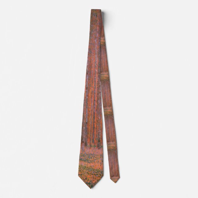Gustav Klimt Fir Forest Tannenwald Red Trees Tie (Front)