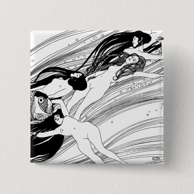 Gustav Klimt - Fish Blood Surreal Japanese Art 15 Cm Square Badge (Front)