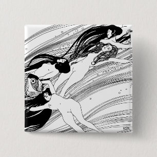 Gustav Klimt - Fish Blood Surreal Japanese Art 15 Cm Square Badge