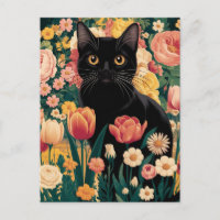 Gustav Klimt Floral Black Cat, Vintage Eclectic