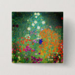 Gustav Klimt Flower Garden 15 Cm Square Badge<br><div class="desc">Button featuring Gustav Klimt’s oil painting Flower Garden (1906). A beautiful garden of purple,  red,  white,  blue,  and orange flowers. A great gift for fans of Art Nouveau and Austrian art.</div>