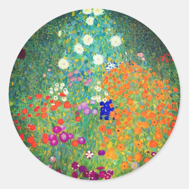 Gustav Klimt Flower Garden Classic Round Sticker (Front)