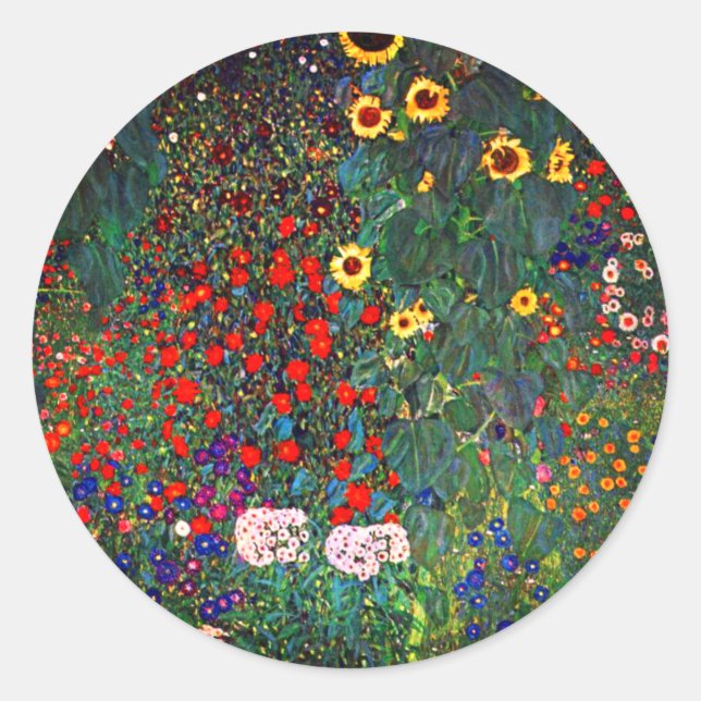 Gustav Klimt Flower Garden Classic Round Sticker (Front)