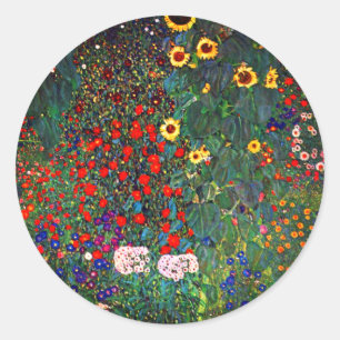 Gustav Klimt Flower Garden Classic Round Sticker