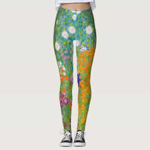 Gustav Klimt Flower Garden Cottage Art Nouveau Leggings