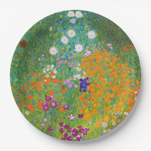 Gustav Klimt Flower Garden Cottage Art Nouveau Paper Plate