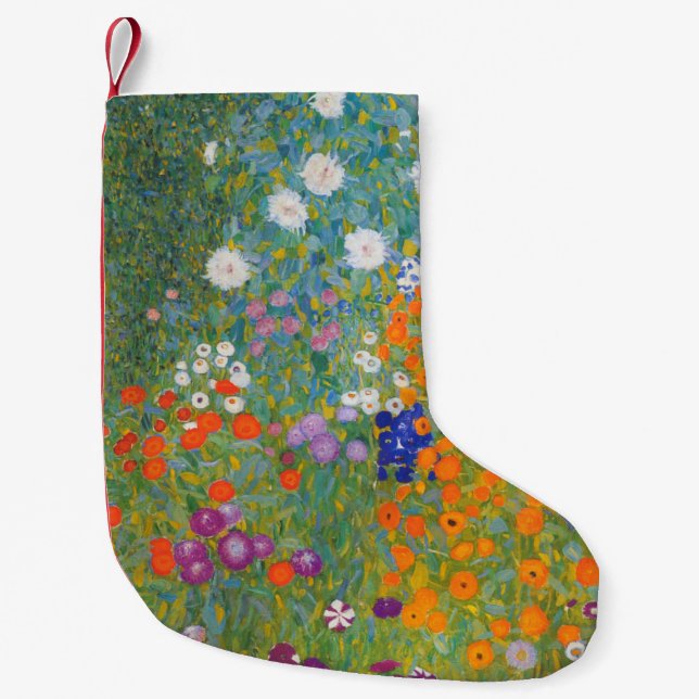 Gustav Klimt Flower Garden Cottage Nature Small Christmas Stocking (Front)