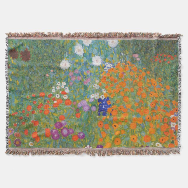 Gustav Klimt Flower Garden Cottage Nature Throw Blanket (Front)